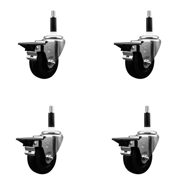 3.5'' Phenolic Swivel 7/8'' Expanding Stem Caster Set with Brake, 4PK